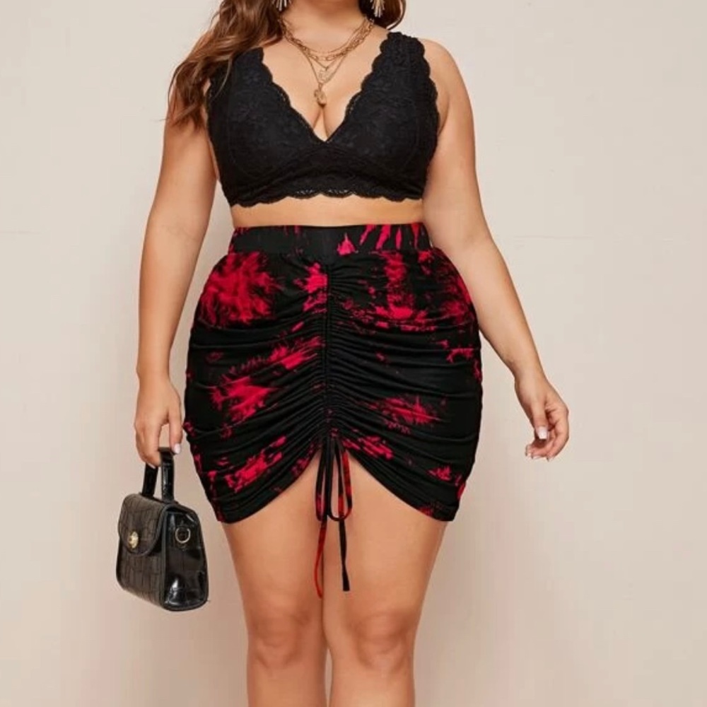 Plus Tie-Dye Drawstring Front Mini Skirt